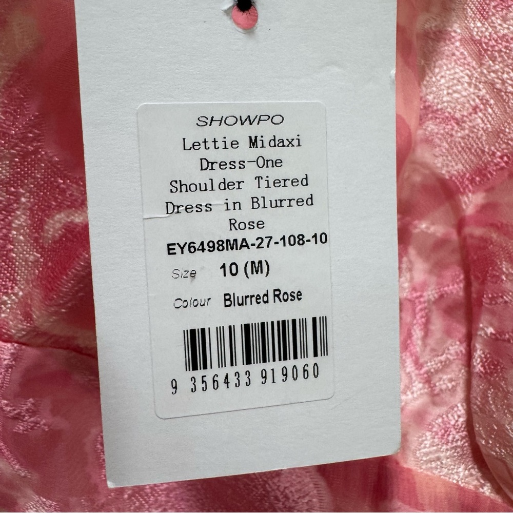 NWT Showpo. Lettie Midi Dress One Shoulder Tiered Blurred Rose Women's US 6 - Picture 10 of 15